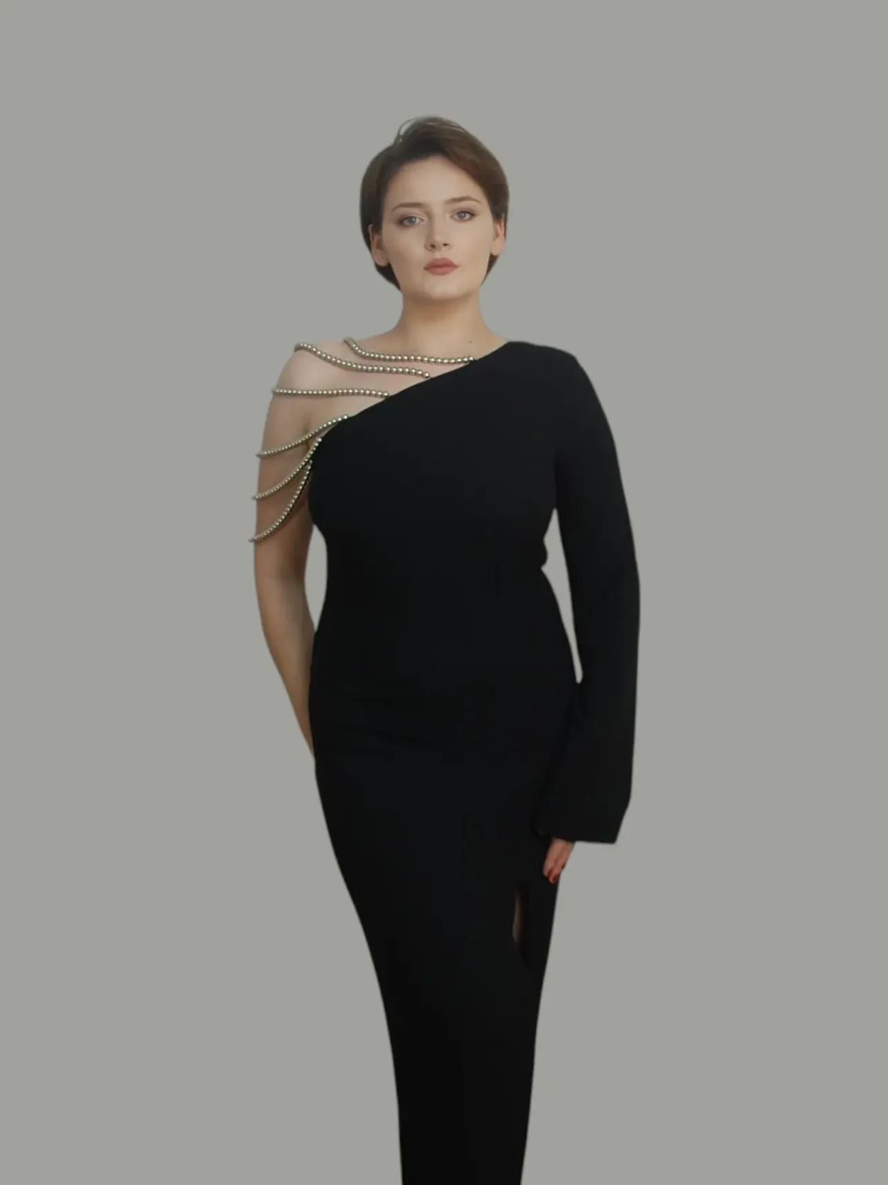 Rochie asimetrica cu margele