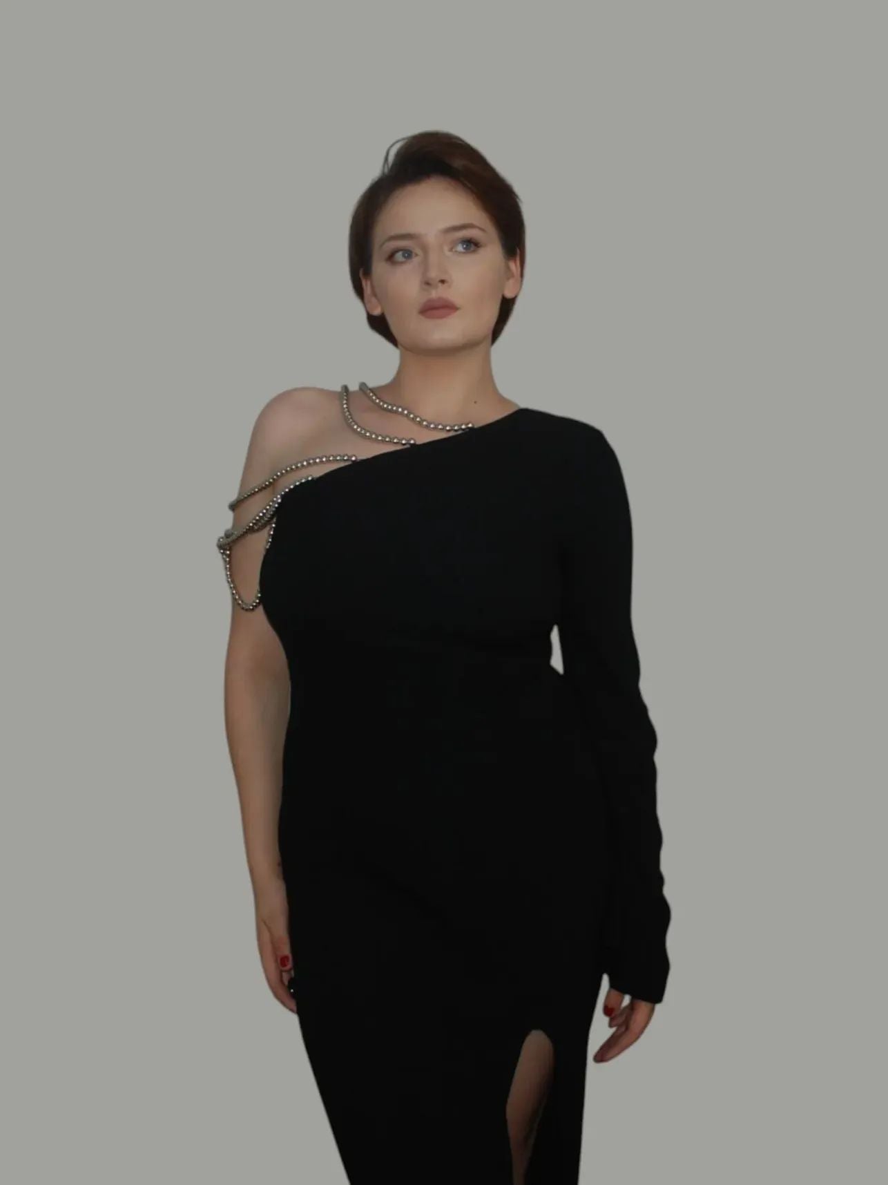 Rochie asimetrica cu margele